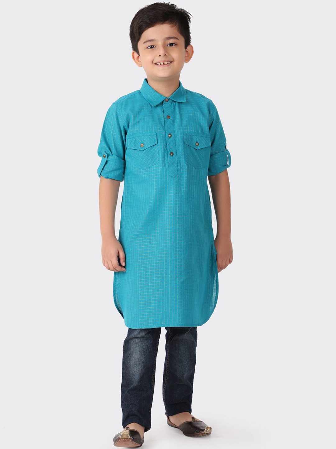 

Fabindia Boys Blue Thread Work Pathani Kurta