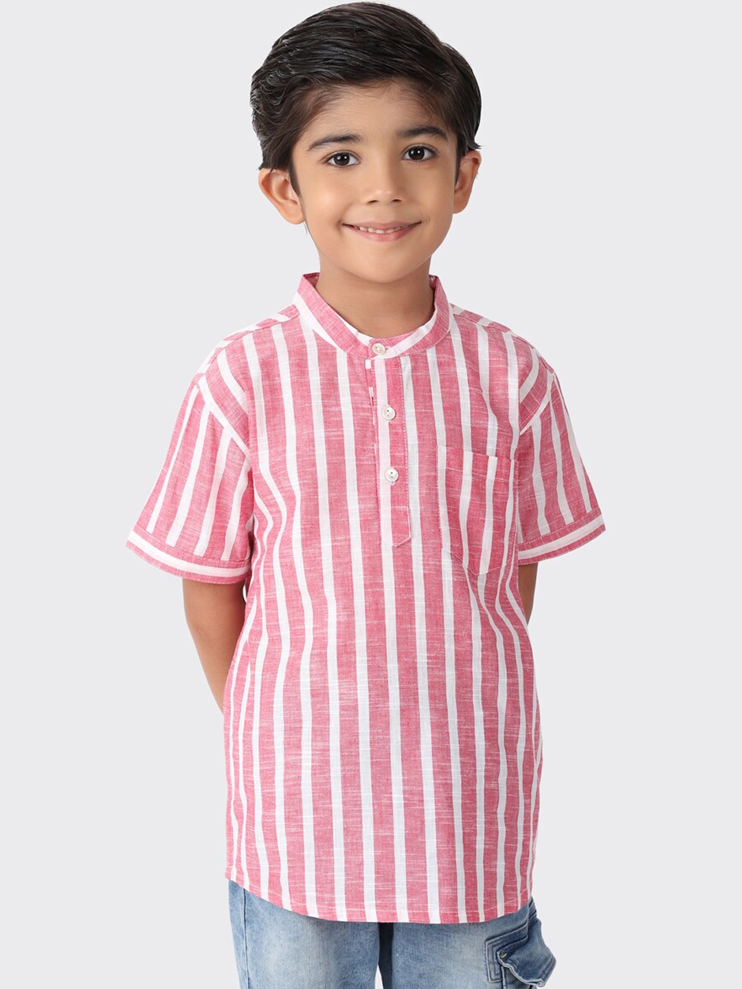 

Fabindia Boys Red Printed Pathani Kurta