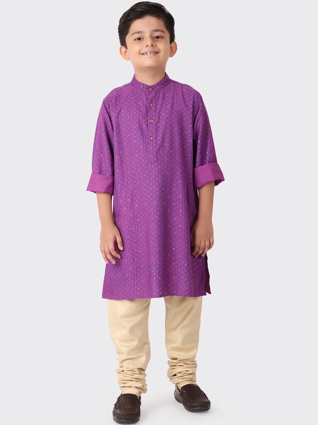 

Fabindia Boys Purple Viscose Silk Printed Long Kurta