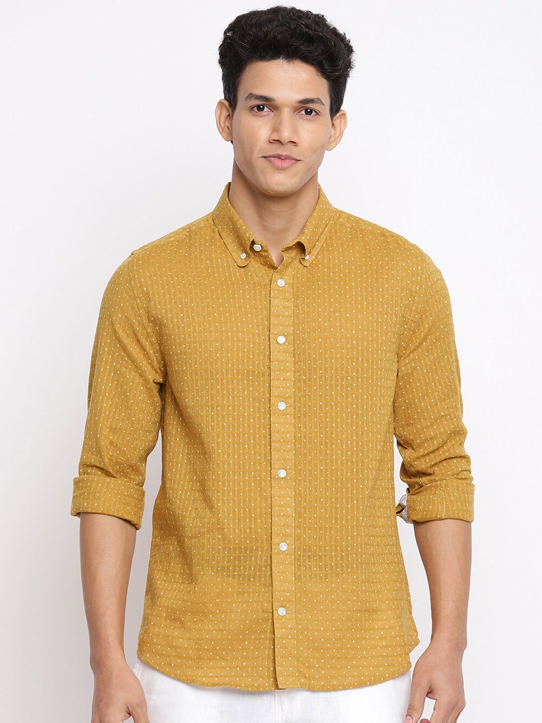 

Fabindia Men Mustard Slim Fit Printed Casual Shirt