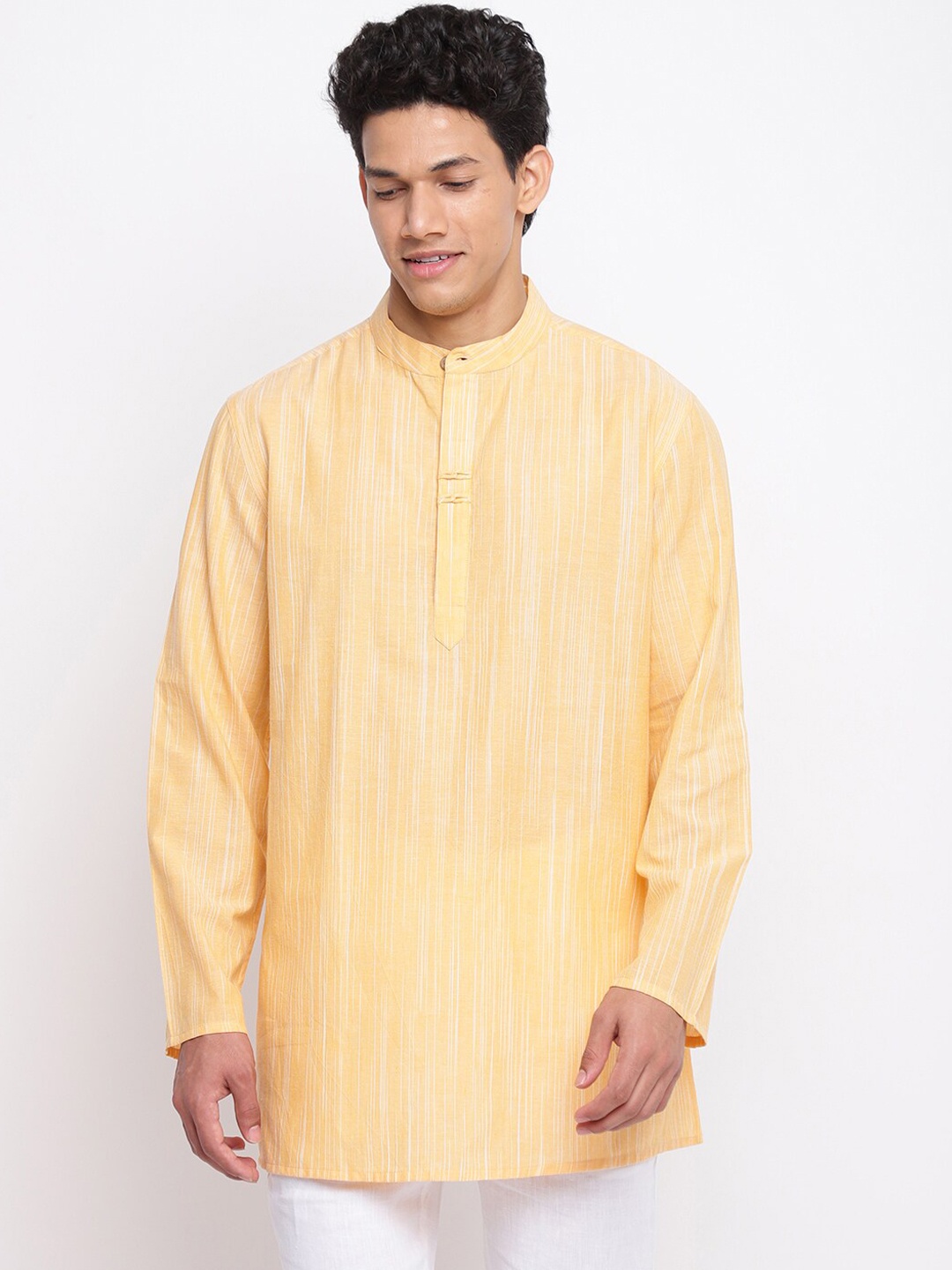 

Fabindia Men Yellow Cotton Striped Kurta
