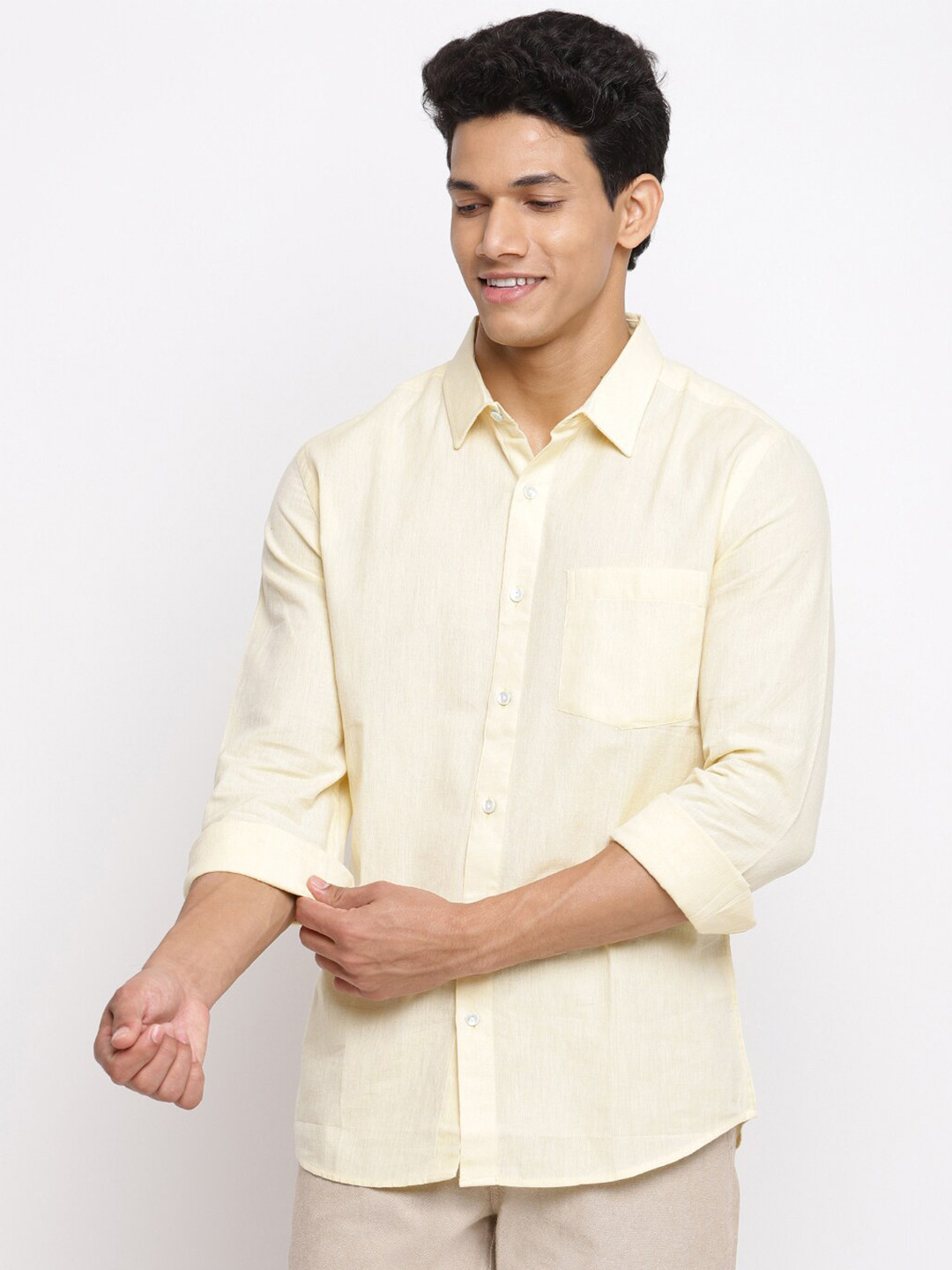 

Fabindia Men Yellow Slim Fit Casual Shirt