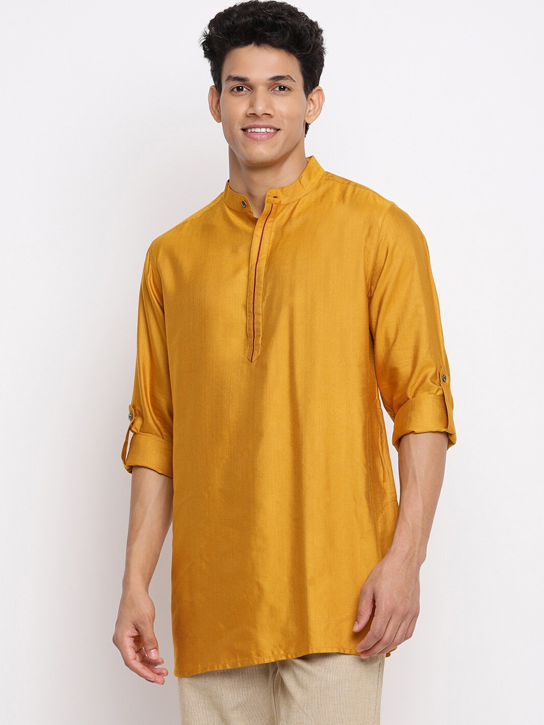 

Fabindia Men Mustard Yellow Solid Short Kurta