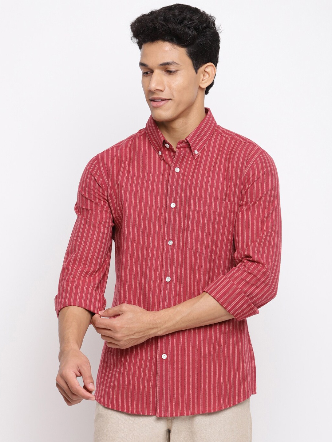 

Fabindia Men Maroon Bengal Stripes Striped Casual Shirt