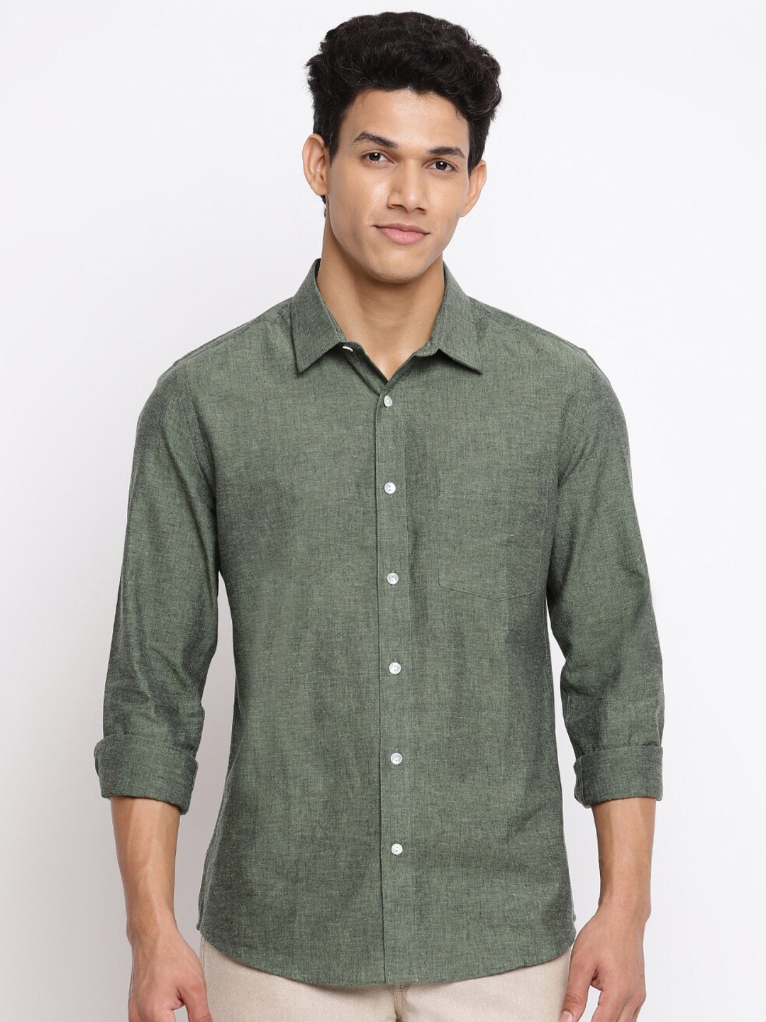

Fabindia Men Green Slim Fit Casual Shirt