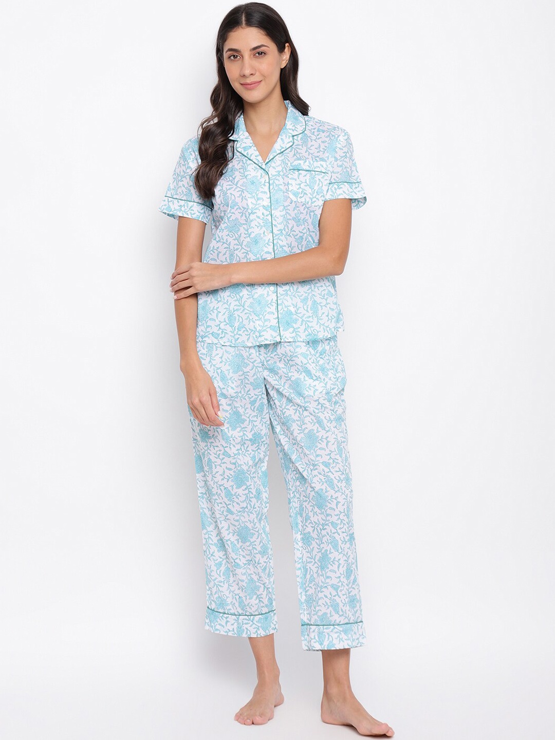 

Fabindia Women Blue Printed Pure Cotton Nightsuit