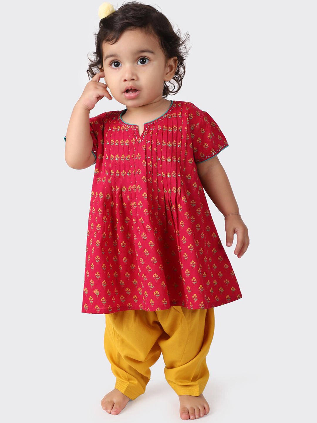 

Fabindia Girls Red Ethnic Motifs Embroidered Kurta with Dhoti Pants