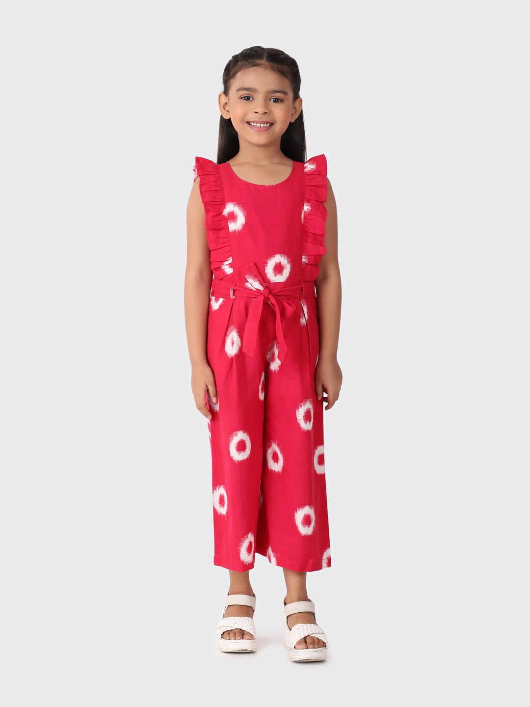 

Fabindia Girls Red & White Printed Basic Jumpsuit
