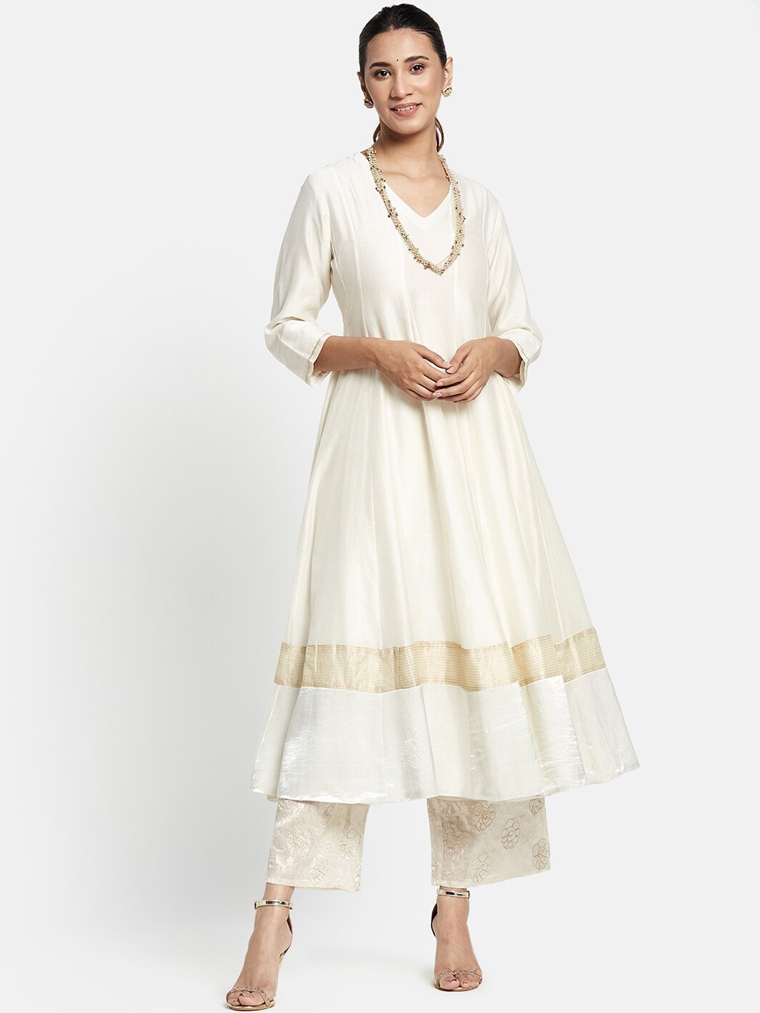 

Fabindia Women Off White Cotton Silk Solid Thread Work Long Kurta