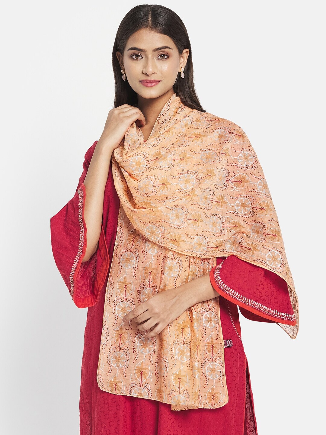 

Fabindia FabBasic Women Peach-Coloured & White Printed Stole