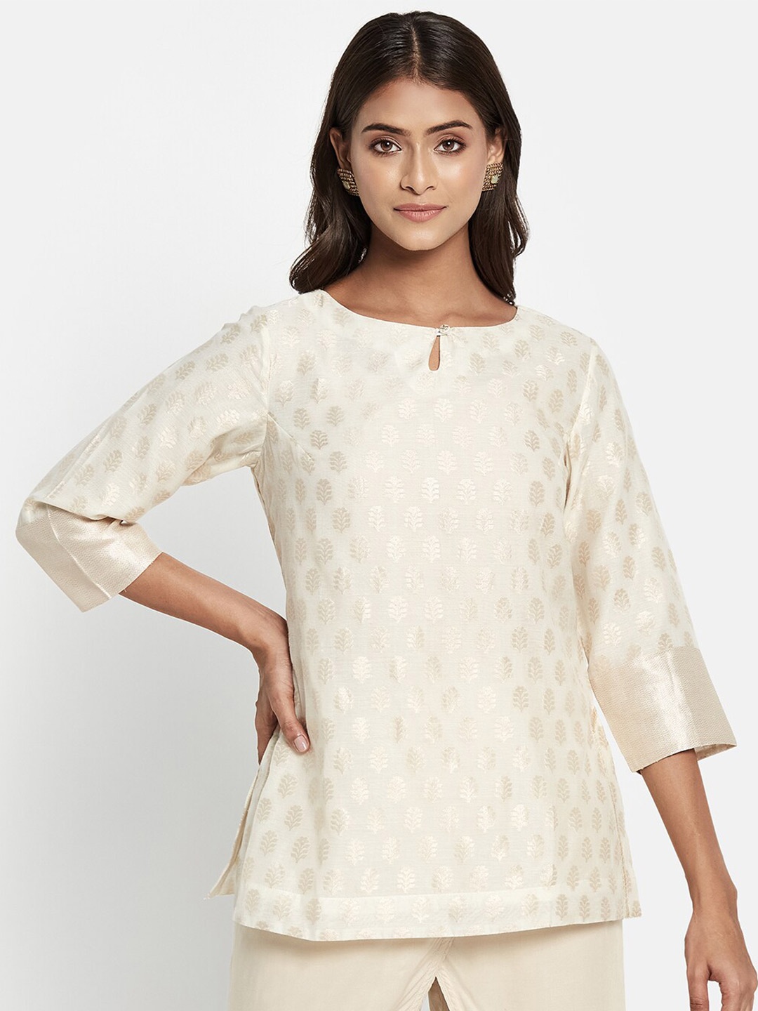 

Fabindia Women Off White Keyhole Neck Top