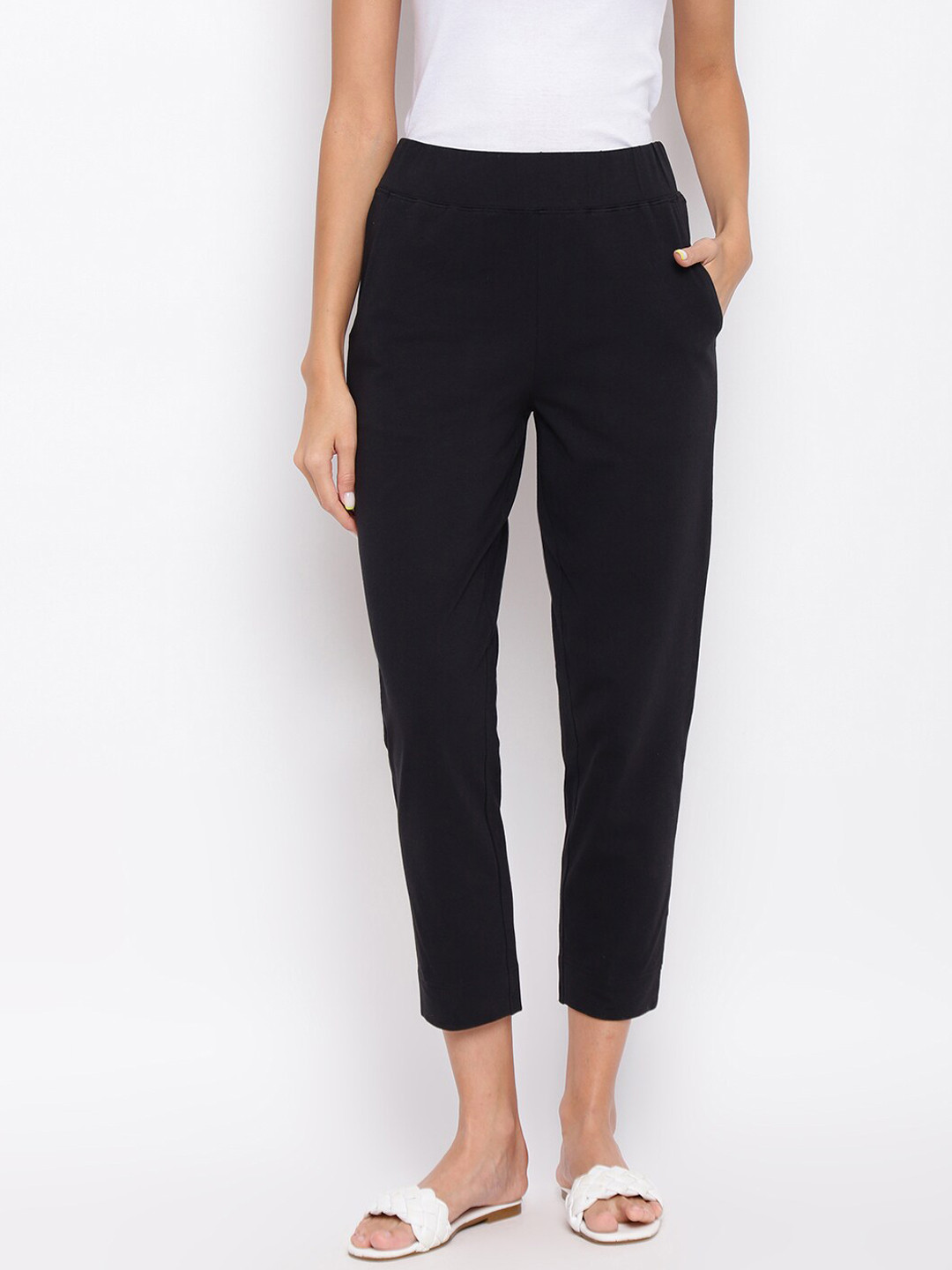 

Fabindia Women Black Slim Fit Trousers