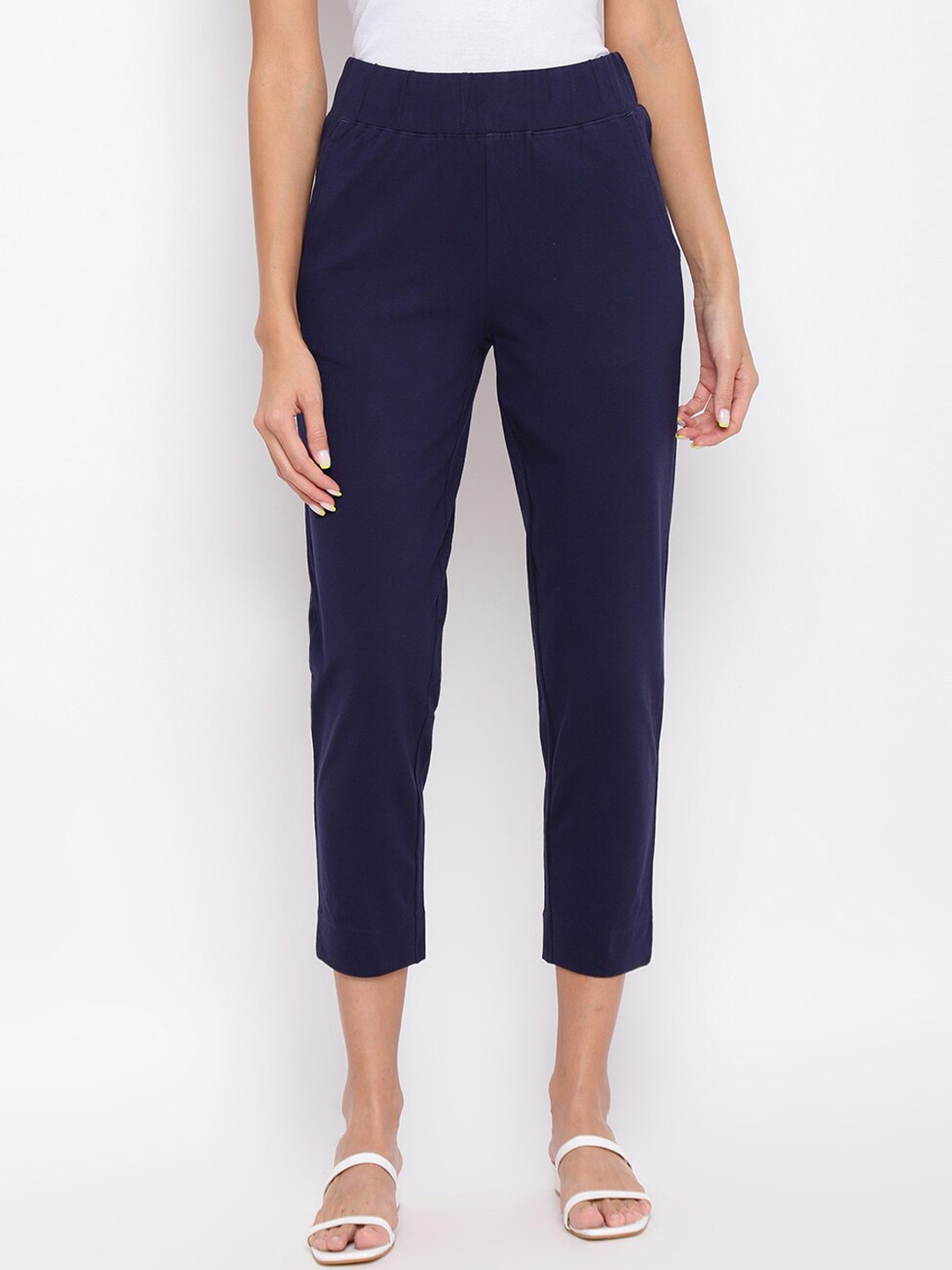 

Fabindia Women Navy Blue Slim Fit Trousers