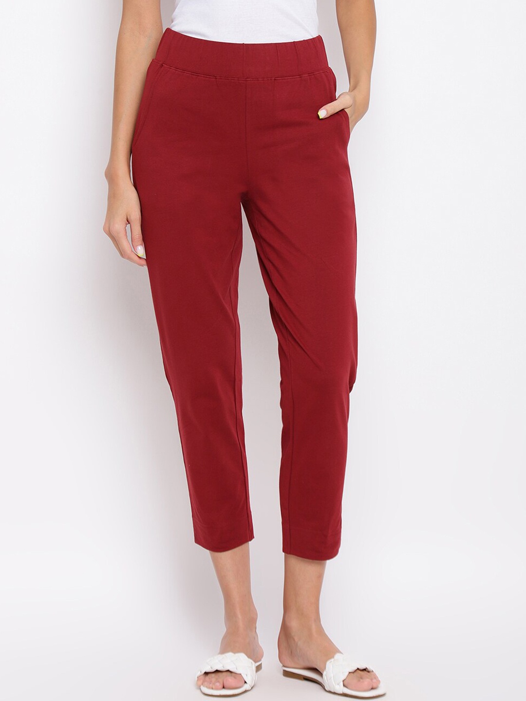 

Fabindia Women Maroon Slim Fit Trousers
