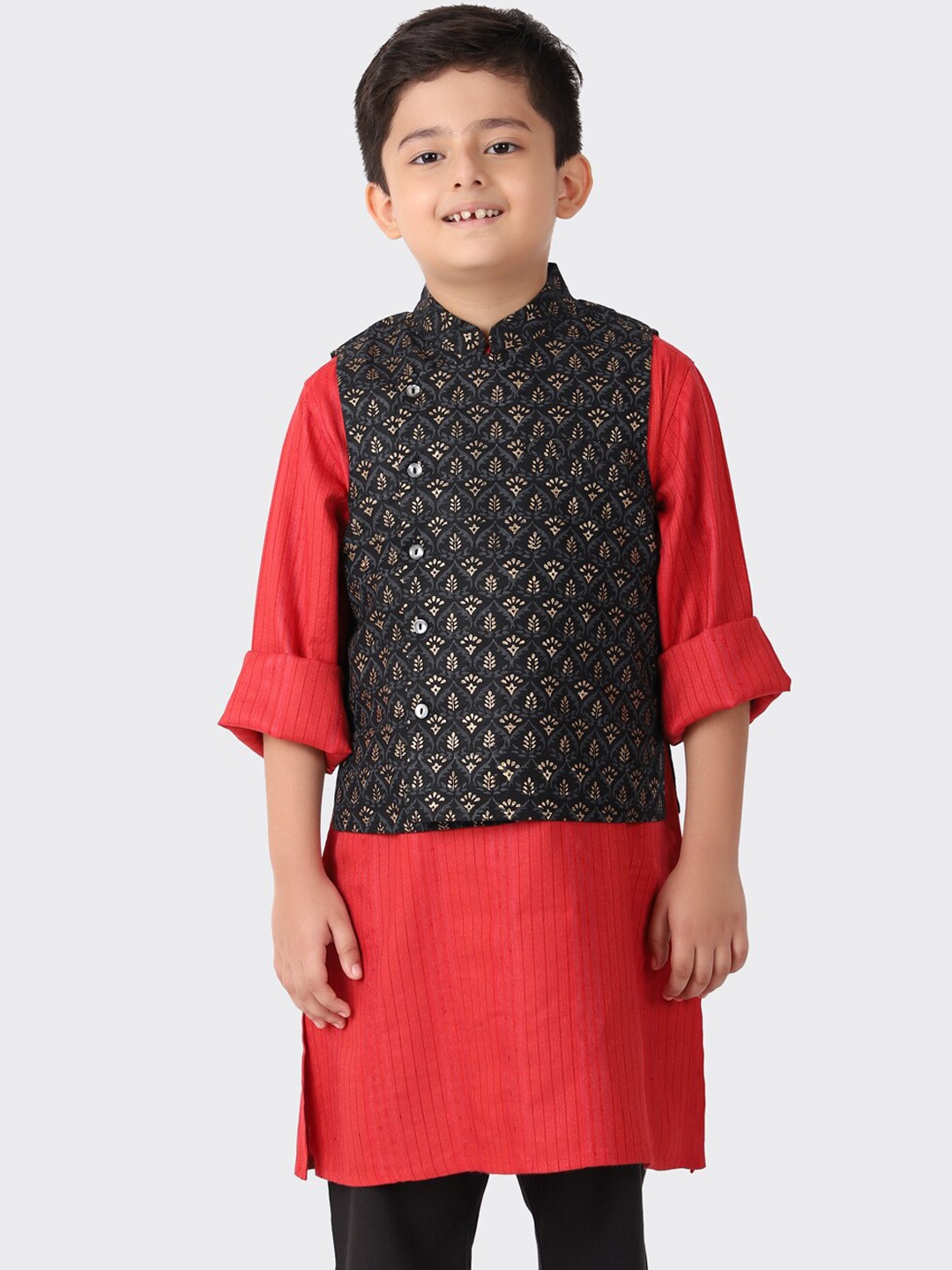 

Fabindia Boys Black Printed Silk Nehru Jackets