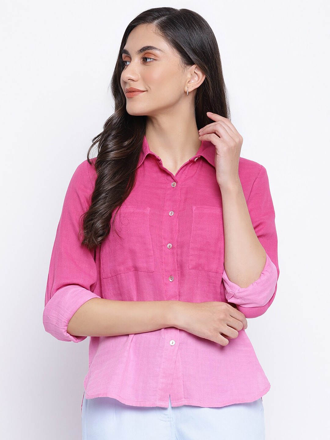 

Fabindia Women Fuchsia Slim Fit Casual Shirt