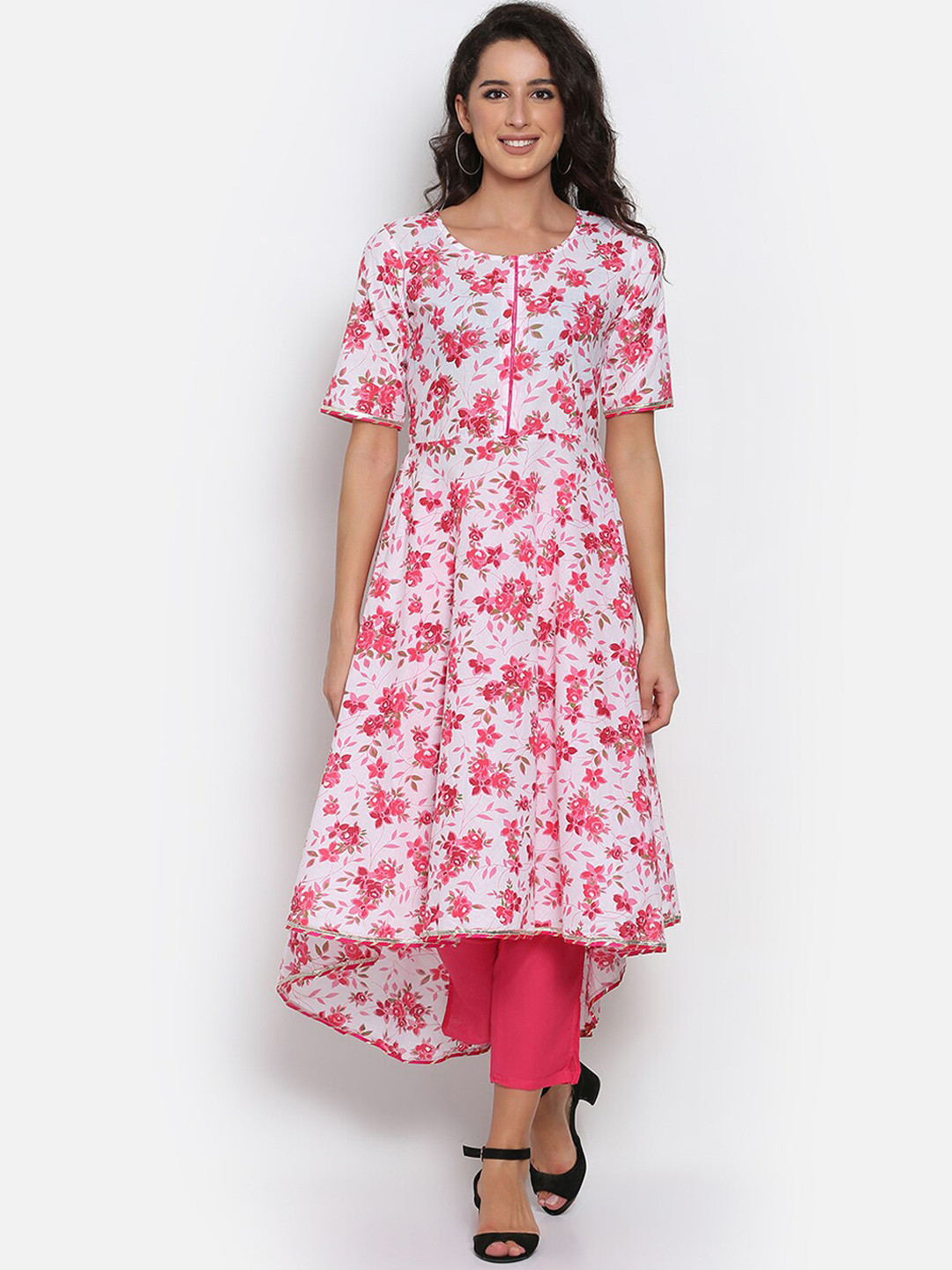 

MARC LOUIS Women White Floral Printed Pure Cotton Kurta with Trousers