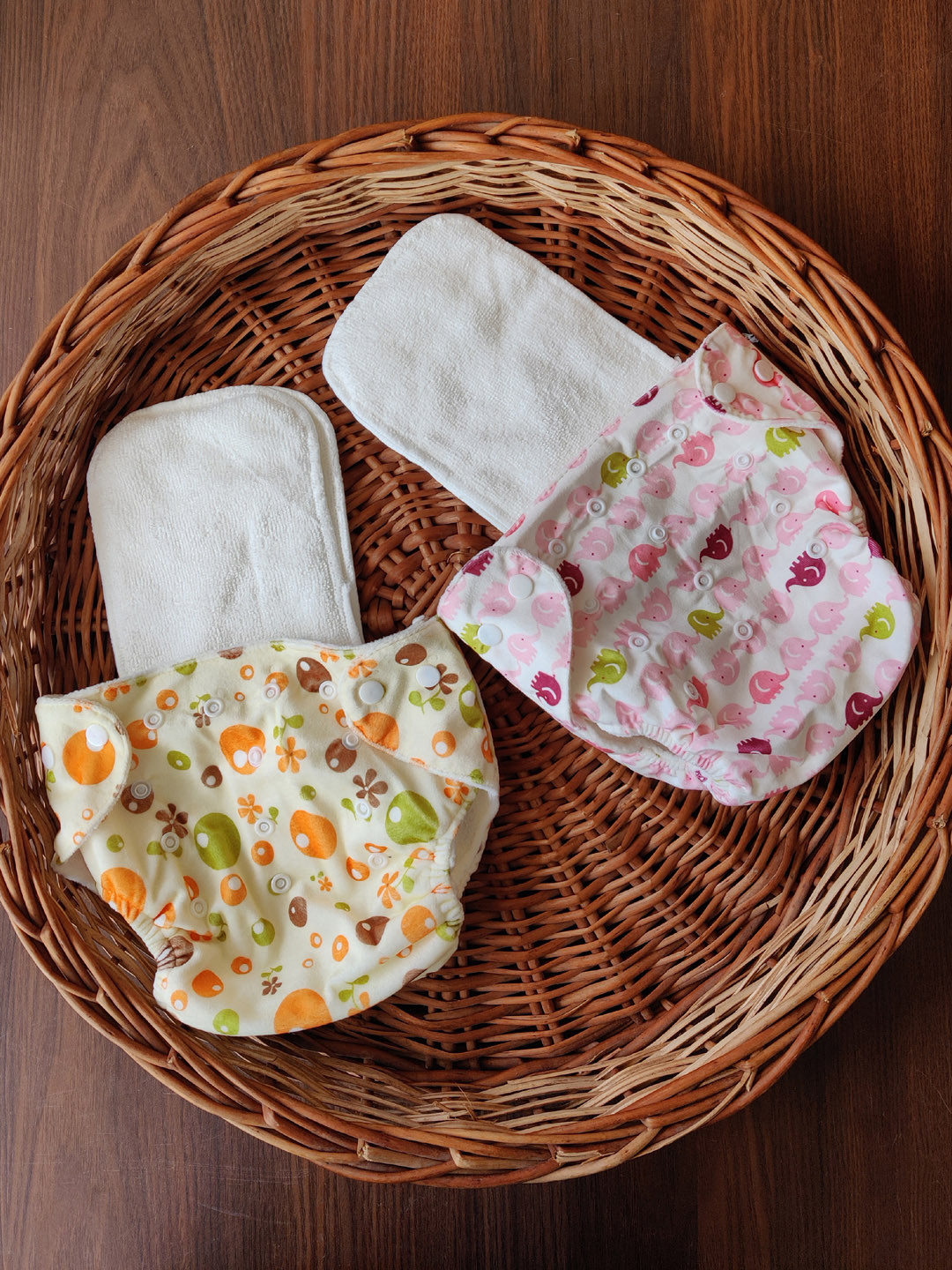 

Moms Home Set Of 2 Baby Reusable Cotton Pocket Diapers With 2 Inserts-Adjustable 0-12 Months, Multi