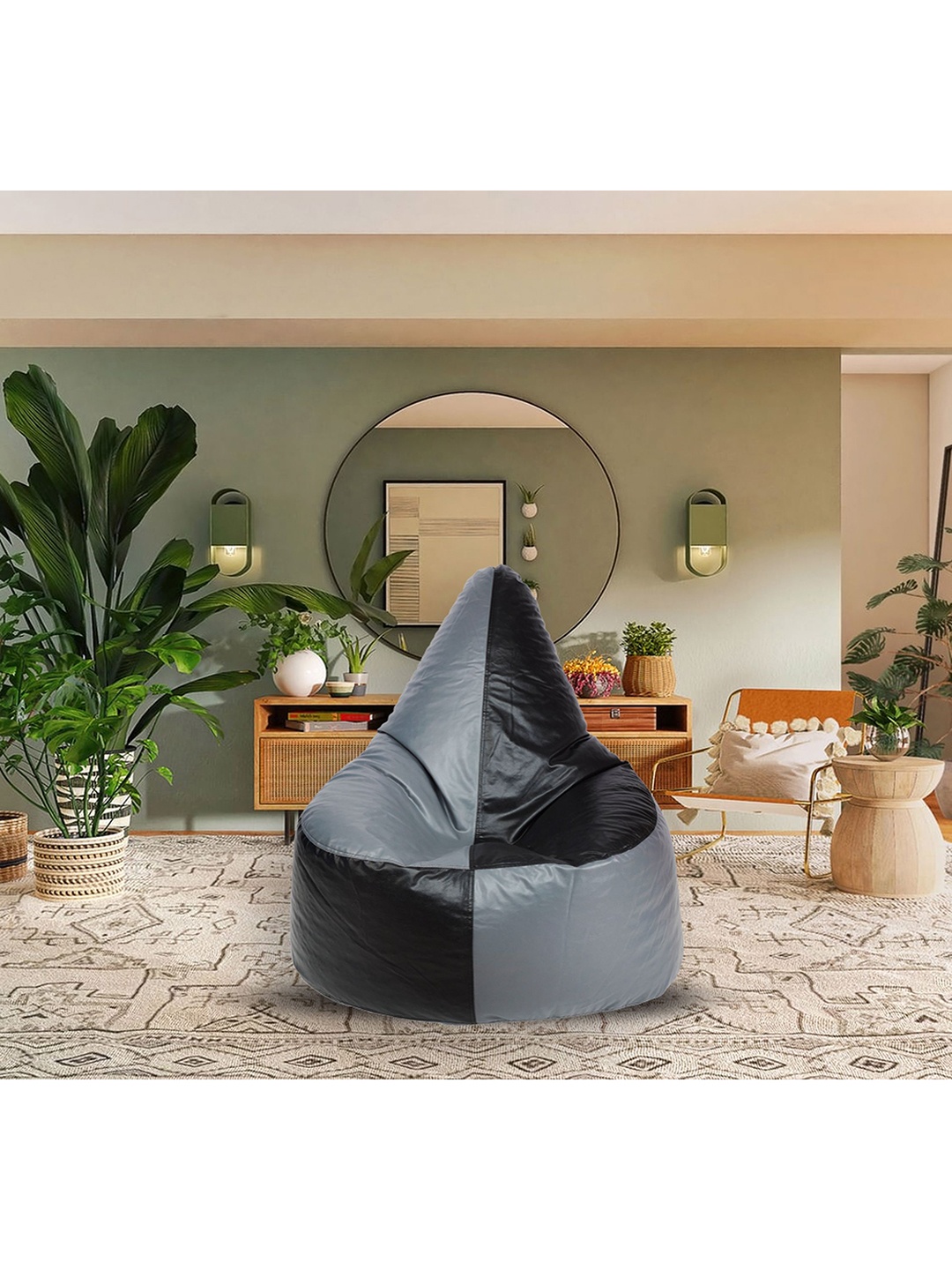 

SHIRA 24 Black & Grey Color-Blocked Bean Bag Cover Without Beans