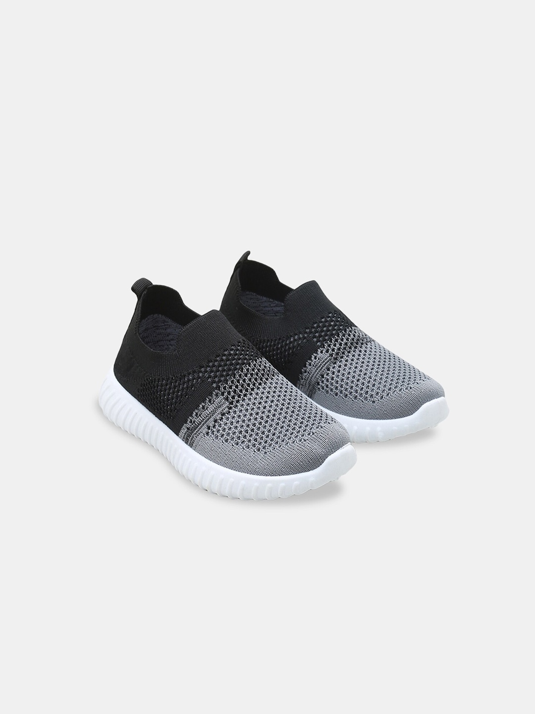 

Hopscotch Unisex Kids Black Woven Design Slip-On Sneakers