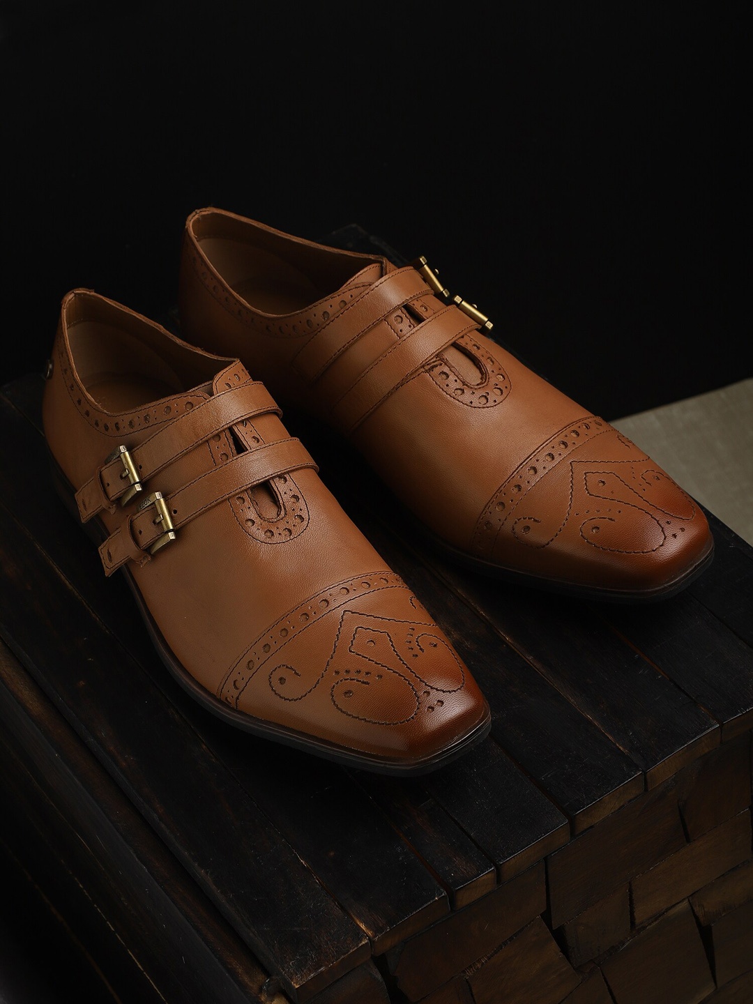 

EZOK Men Tan Brown Leather Monk