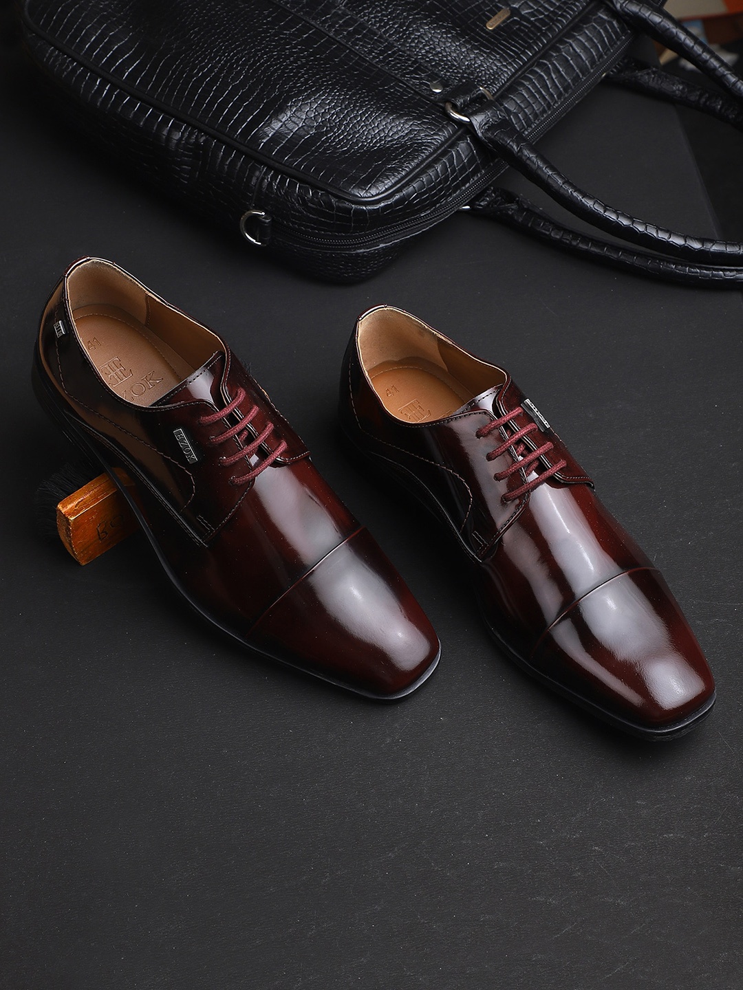 

EZOK Men Brown Solid Leather Formal Derbys