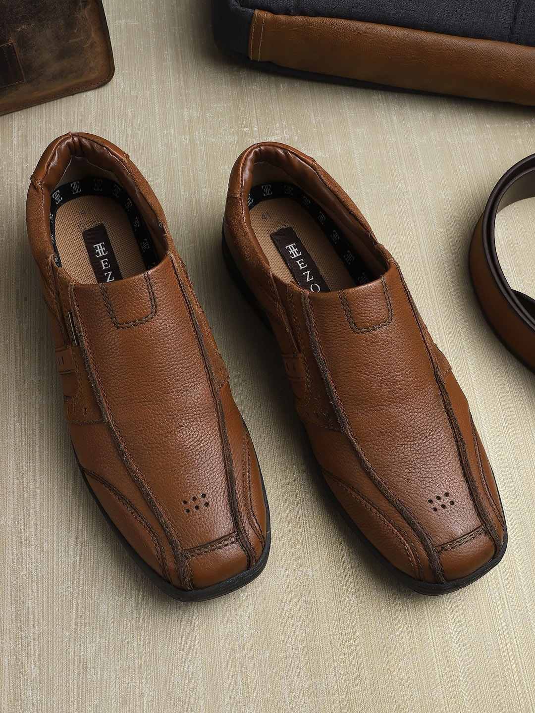 

EZOK Men Tan Leather Loafers