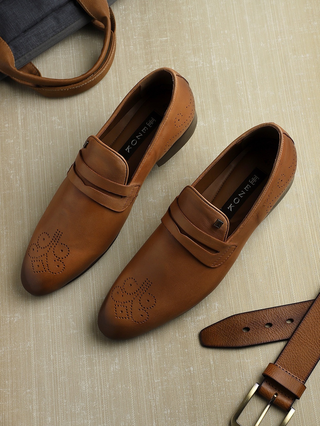 

EZOK Men Tan-Coloured Solid Slip-On Shoes