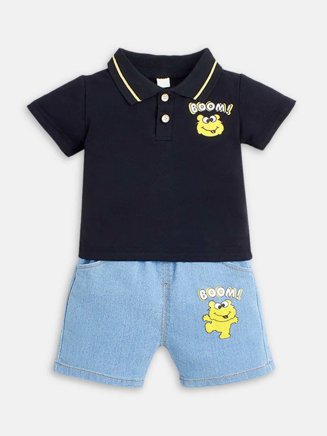 

Hopscotch Boys Black & Blue Printed T-shirt with Shorts