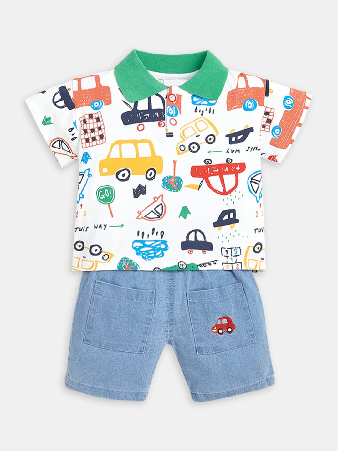 

Hopscotch Boys White & Blue Printed T-shirt with Shorts Set