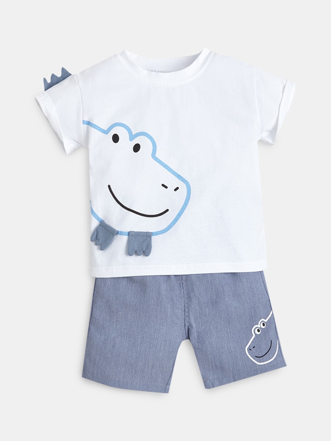 

Hopscotch Boys White & Grey Printed T-shirt with Shorts