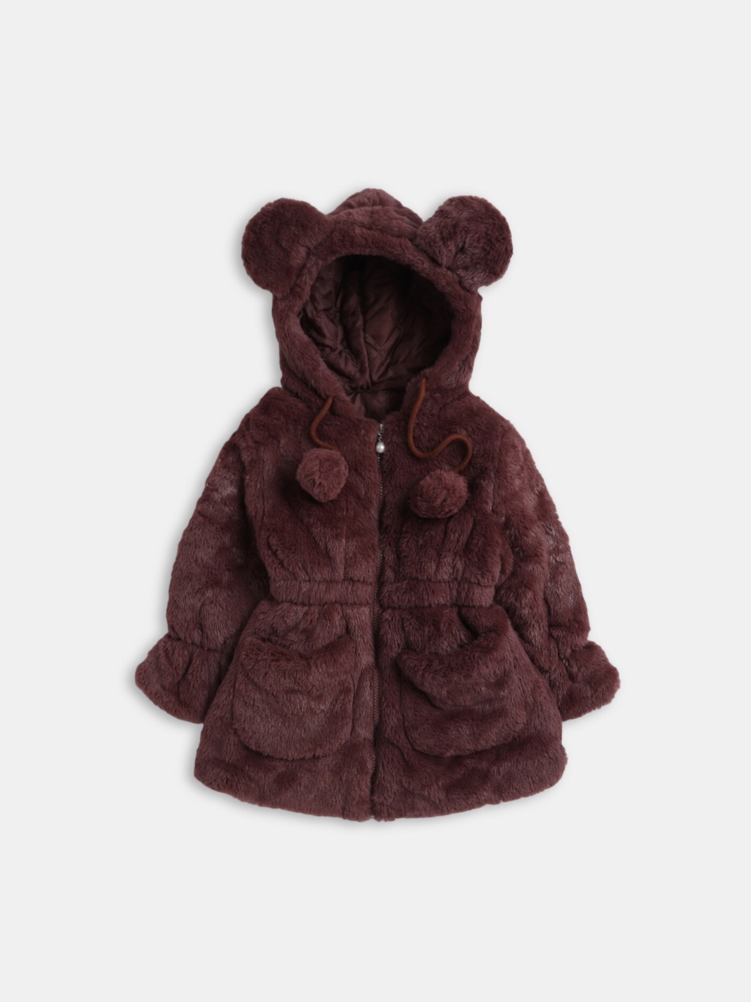 

Hopscotch Girls Brown Solid Hooded Coat with Belt