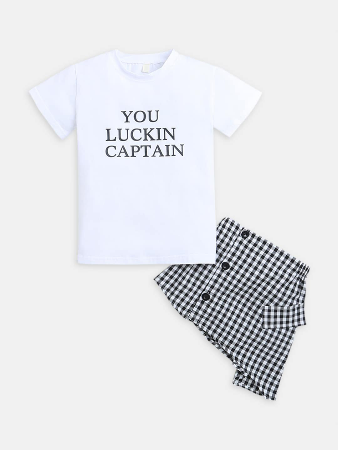 

Hopscotch Girls White & Black Printed T-shirt with Skirt
