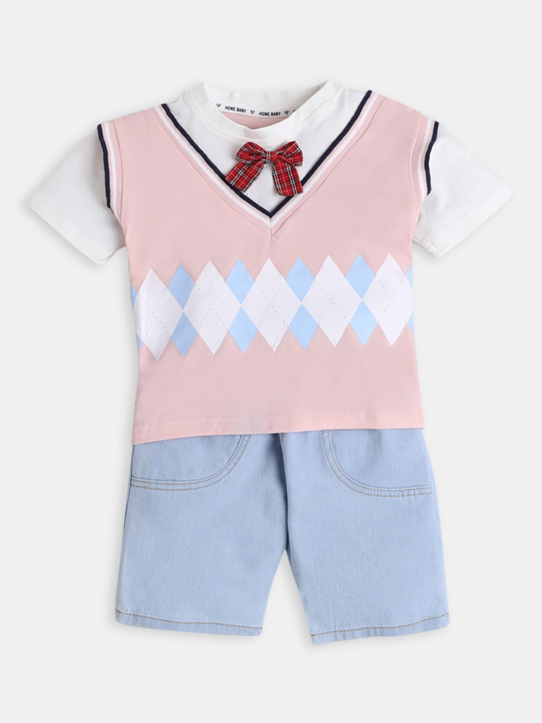 

Hopscotch Boys Pink & Blue Printed T-shirt with Shorts