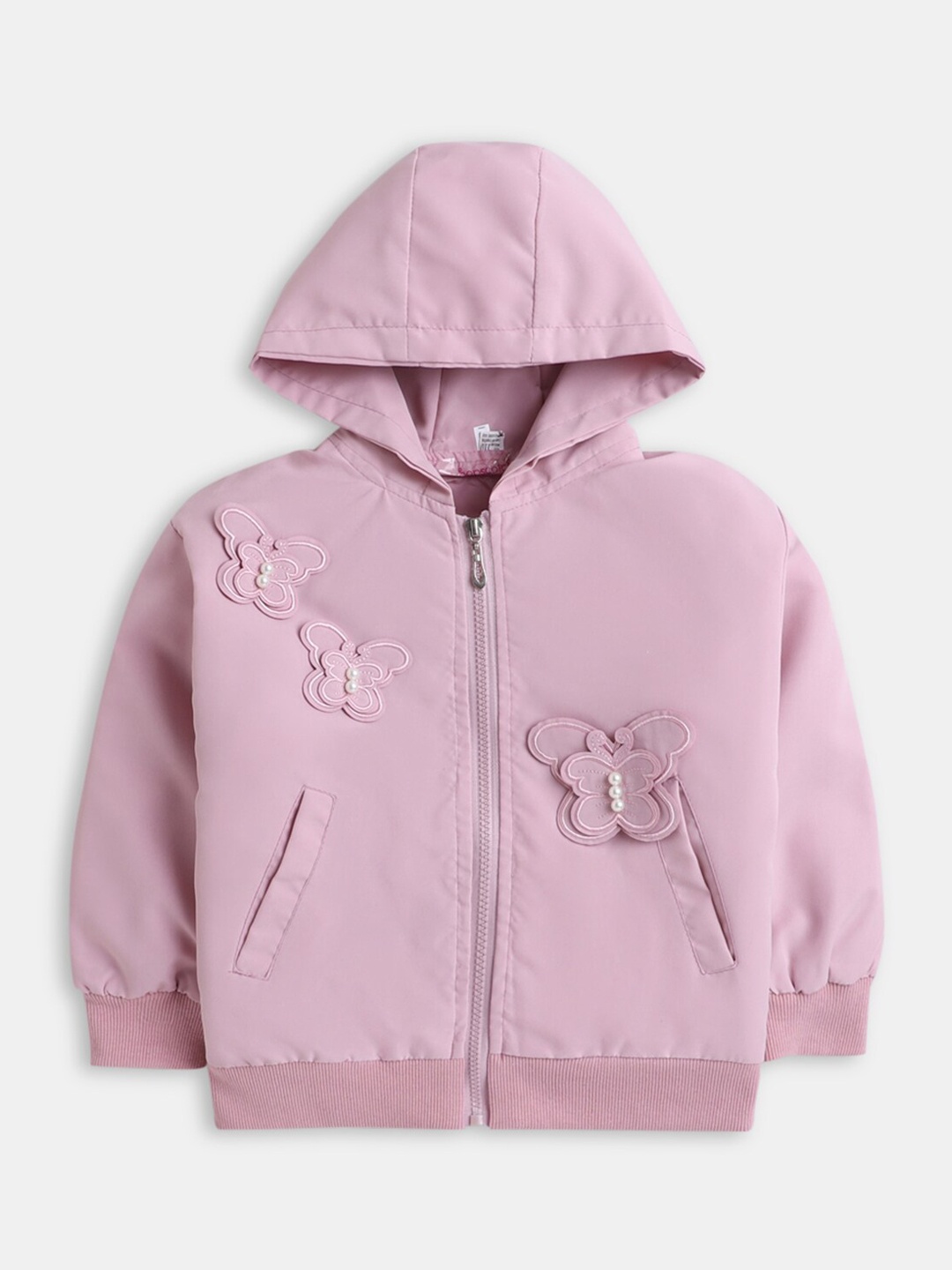 

Hopscotch Girls Pink Solid Bomber Jacket