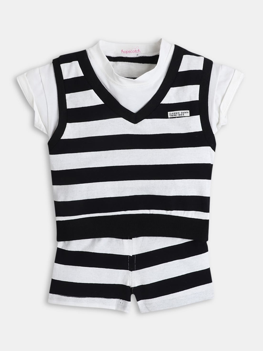 

Hopscotch Boys Black & White Striped T-shirt with Shorts