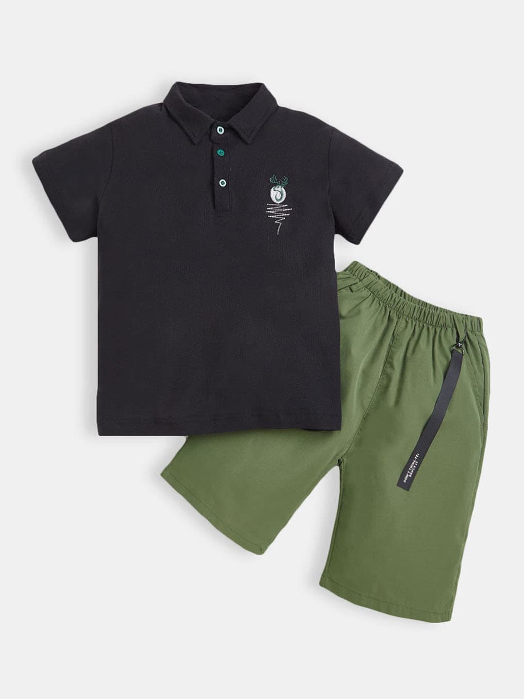 

Hopscotch Boys Black & Olive Green Printed T-shirt with Short