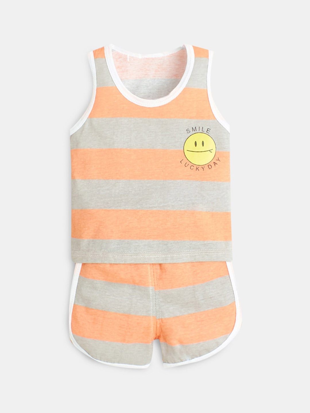 

Hopscotch Boys Orange & Grey Striped T-shirt with Shorts