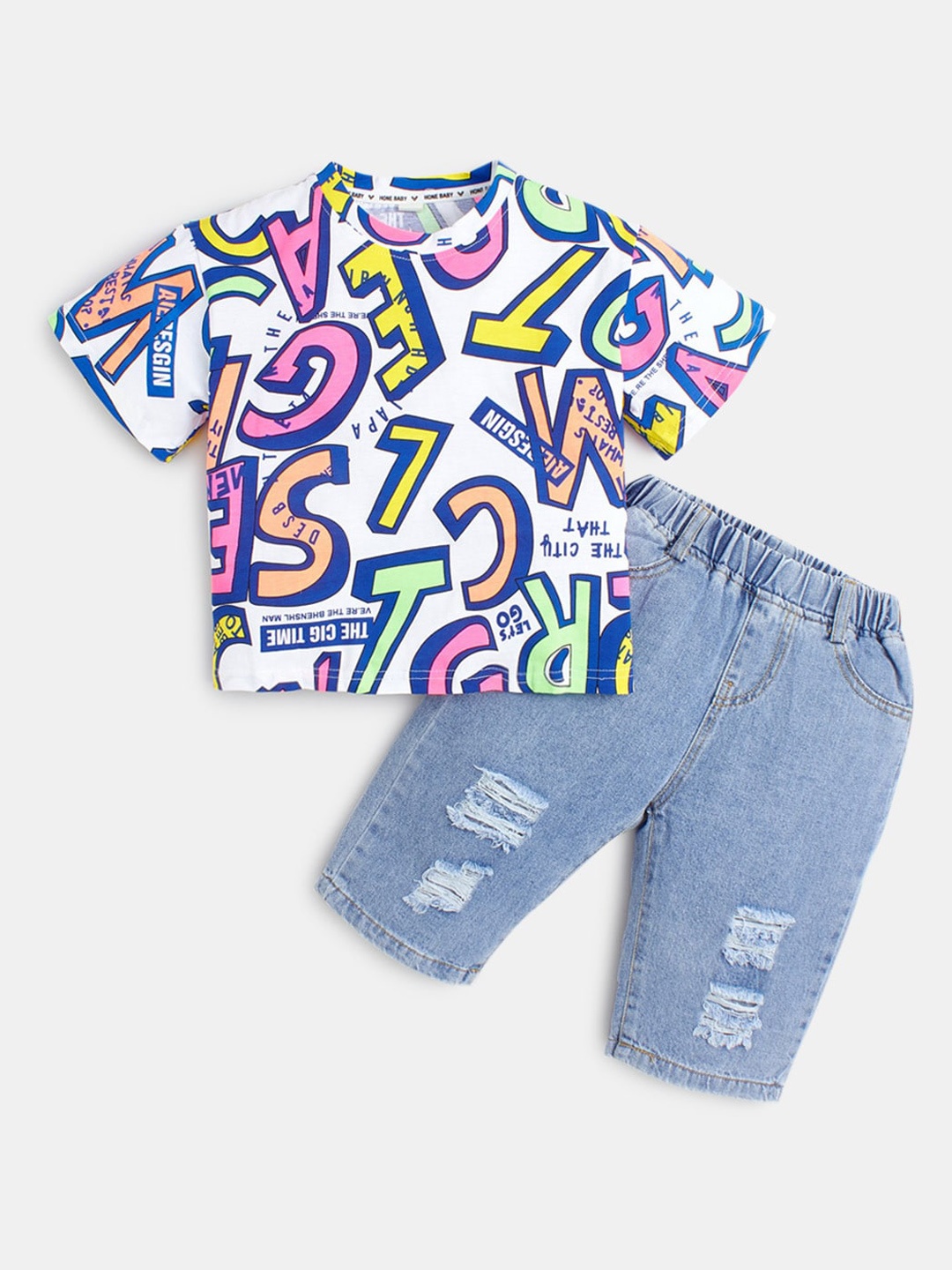 

Hopscotch Boys Purple & White Printed T-shirt with Shorts