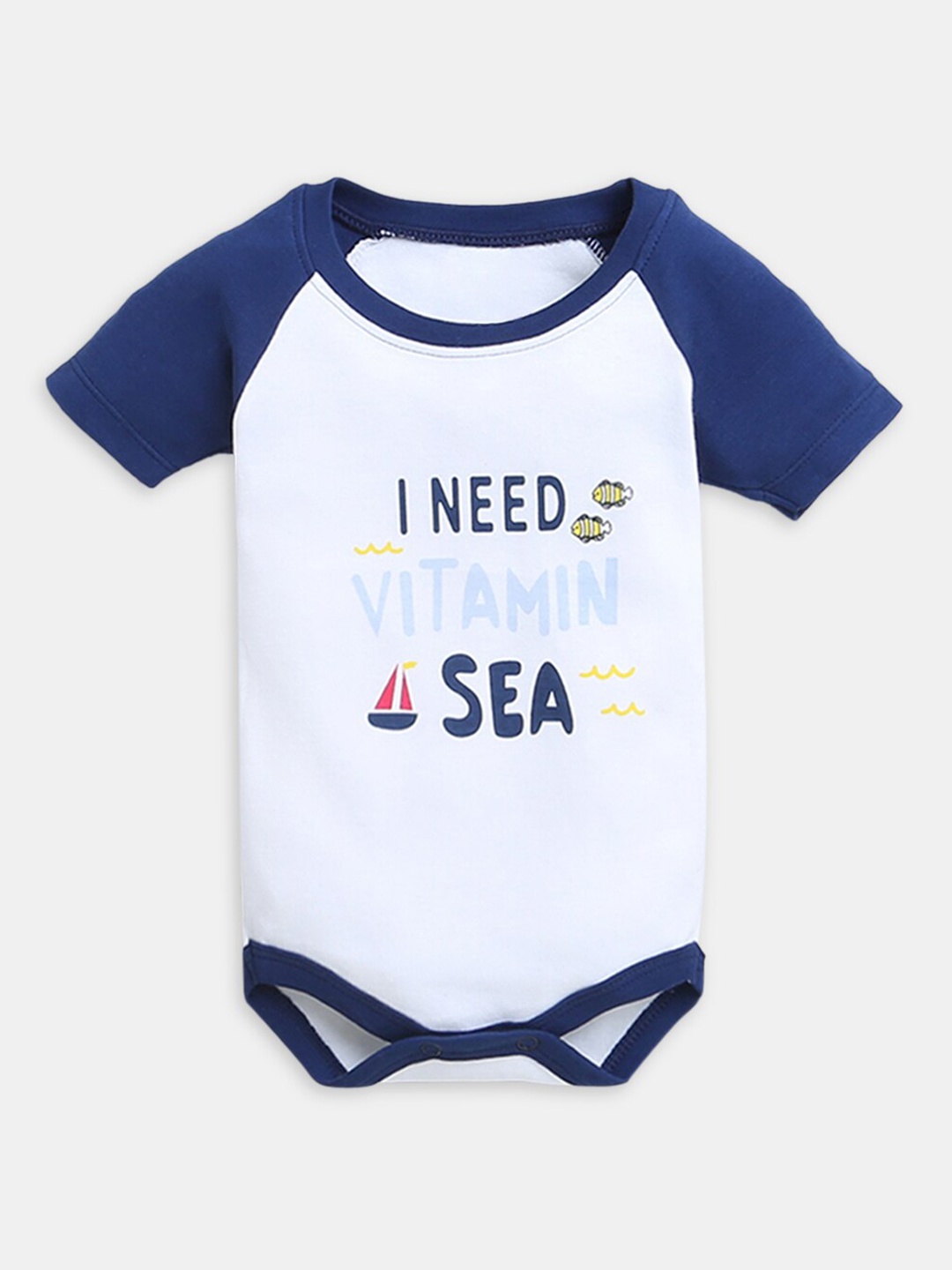 

Hopscotch Infants White Printed Cotton Bodysuit