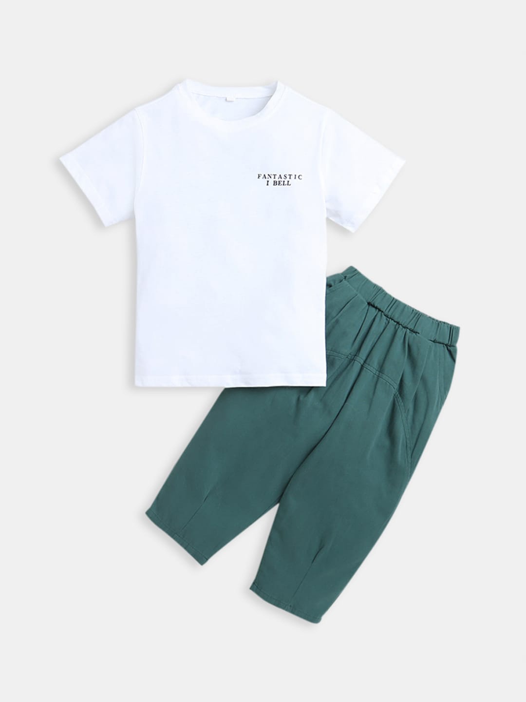 

Hopscotch Boys White & Green Printed T-shirt with Trousers