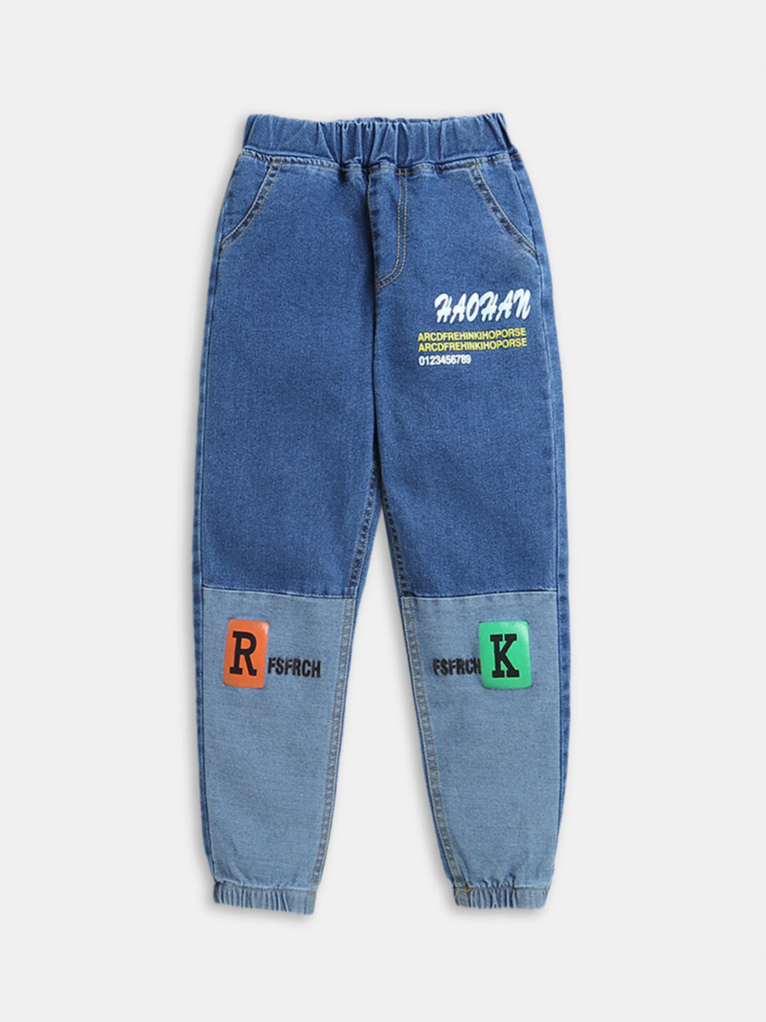 

Hopscotch Boys Blue Jogger Printed Stretchable Jeans
