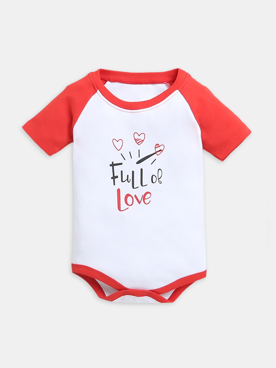 

Hopscotch Infants White & Red Printed Cotton Rompers
