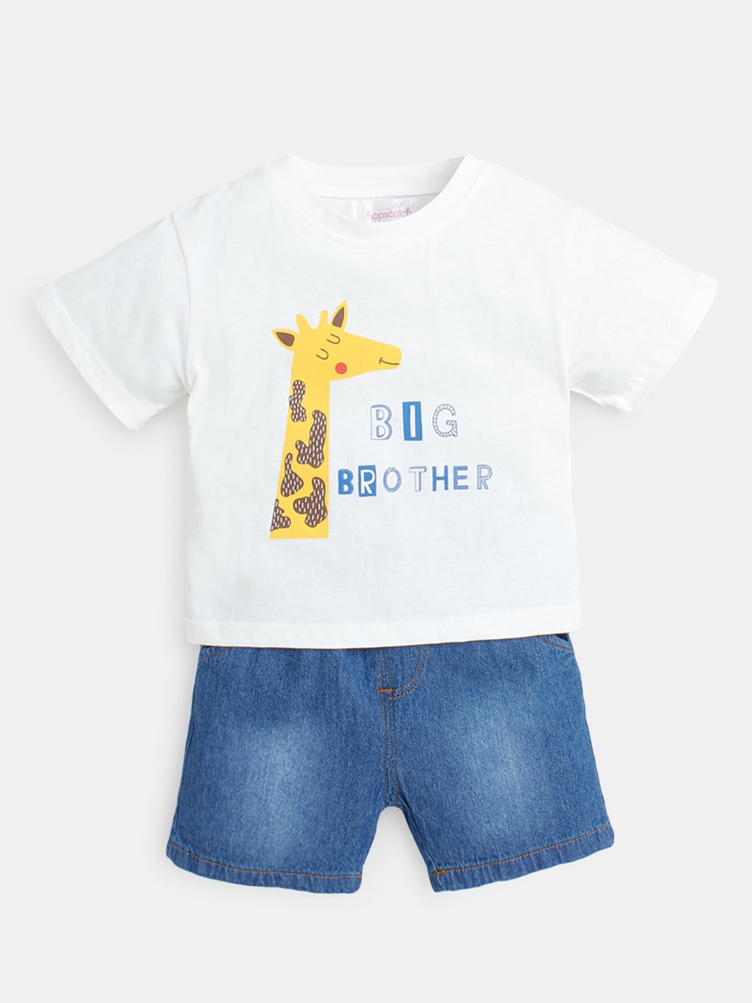 

Hopscotch Boys White & Blue T-Shirt With Shorts Clothing Set