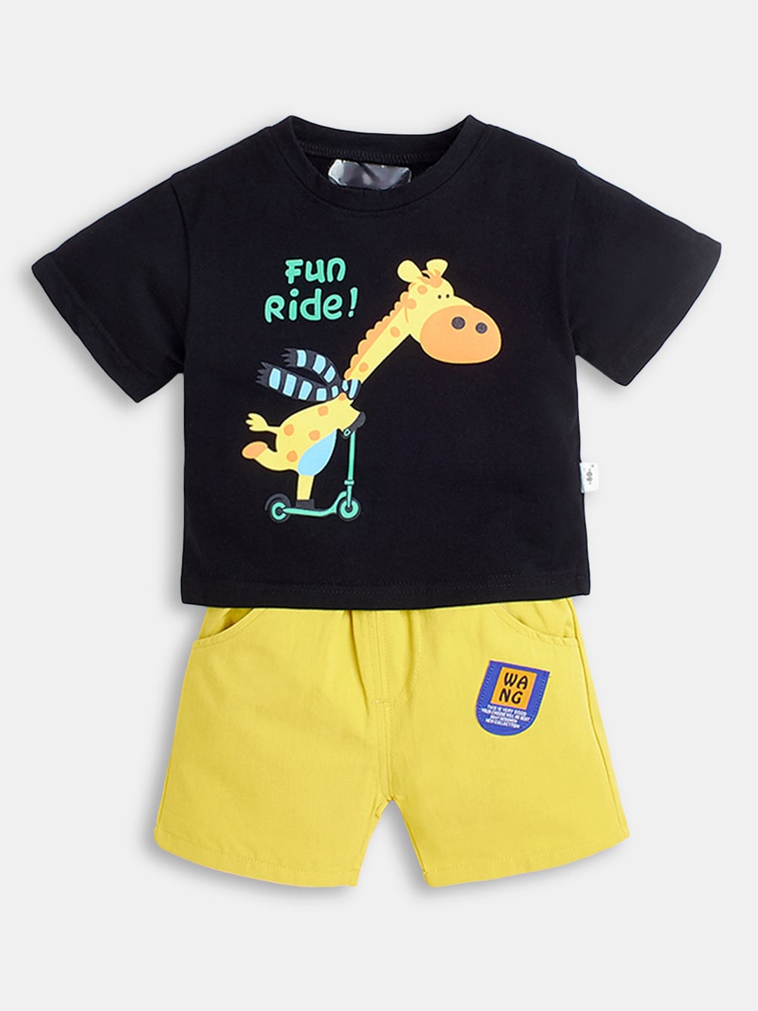 

Hopscotch Boys Black & Yellow Printed T-shirt with Shorts