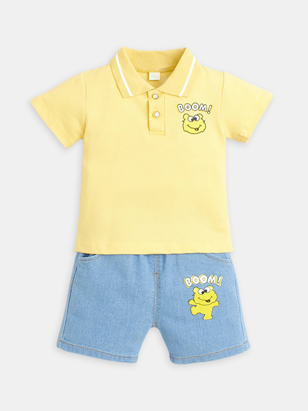 

Hopscotch Boys Yellow & Blue Printed T-shirt with Shorts