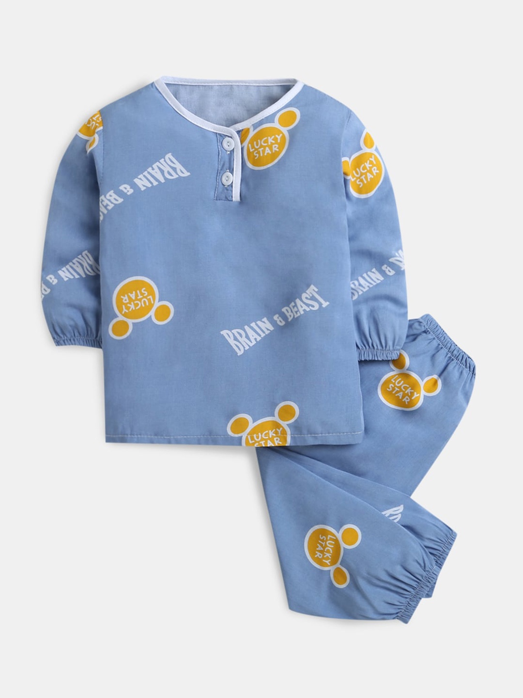 

Hopscotch Boys Navy Blue & White Printed Night suit