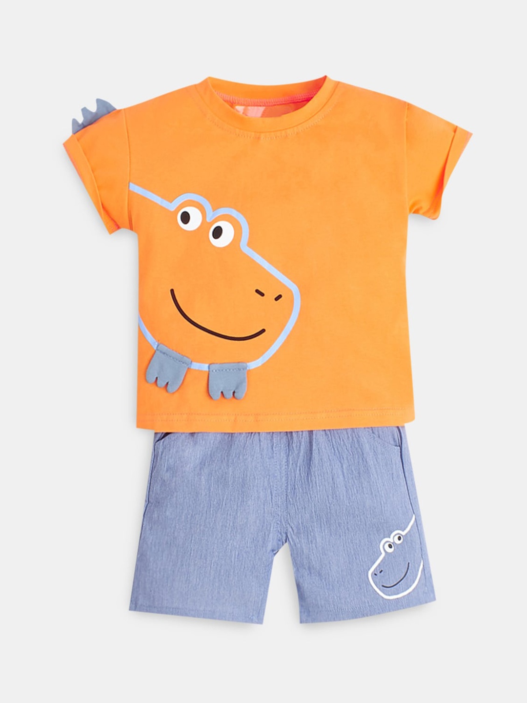 

Hopscotch Boys Orange & Grey Printed T-shirt with Shorts
