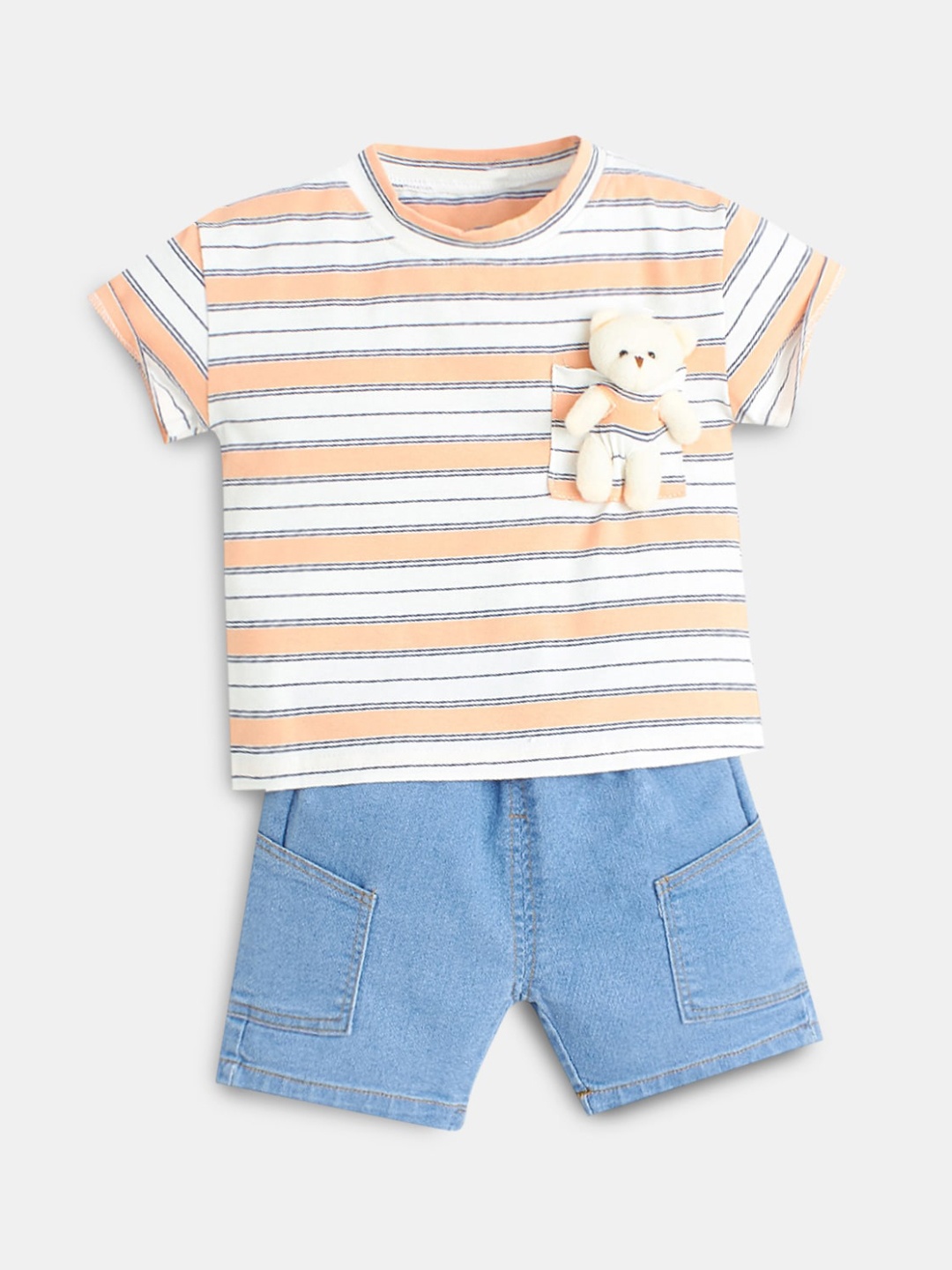 

Hopscotch Boys Orange & Blue Striped T-shirt with Shorts