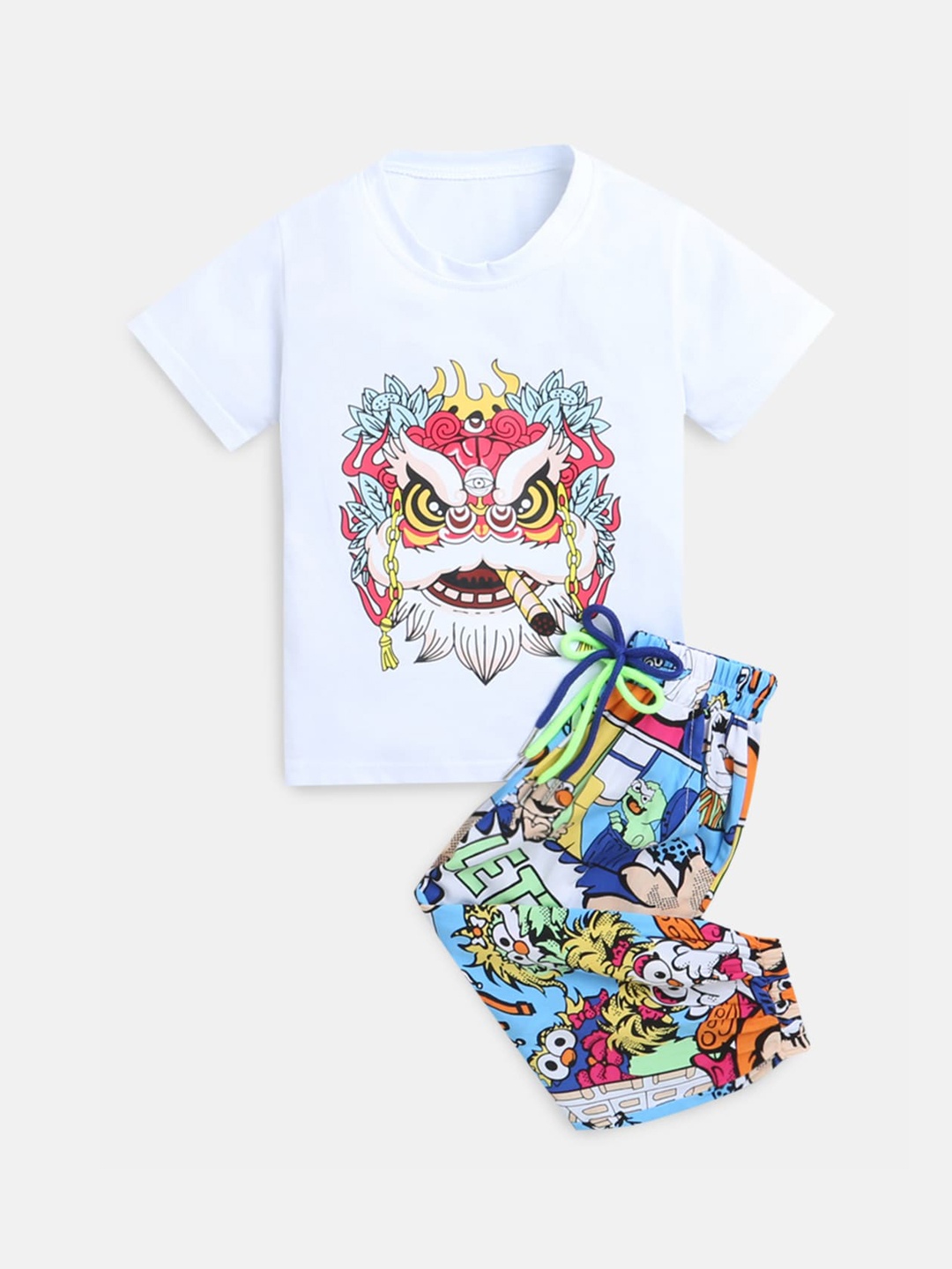 

Hopscotch Boys White & Blue Printed T-shirt with Trousers